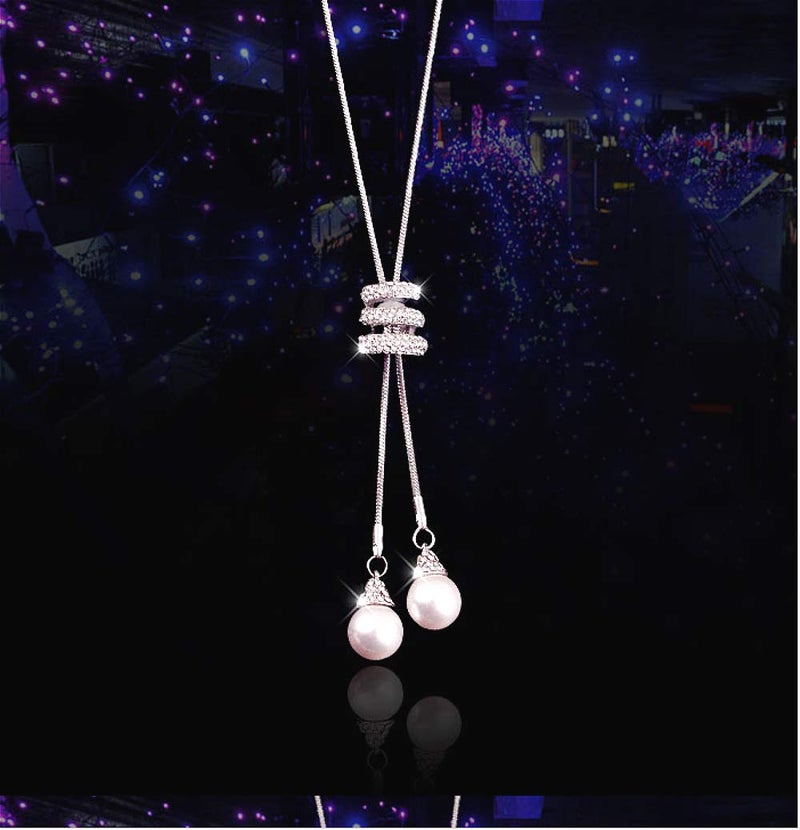 Sither Cathercing Spiral Pearl Pendant Long Necklace for Women Sweater Chain Statement Necklace Choker Adjustable Elegant Jewelry Crystal Accessories Dressy Collocation Winter Evening Party Wedding - Image 4